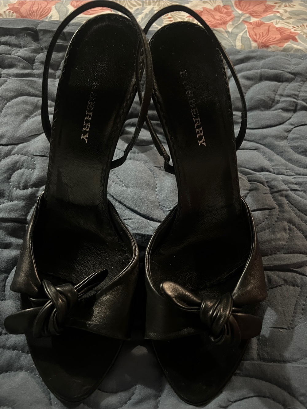Burberry Black Knotted Leather Slingback Heels